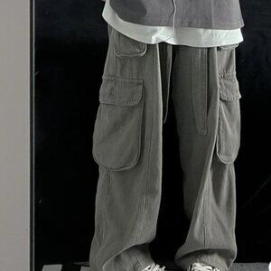 Long khaki pants with cargo pockets